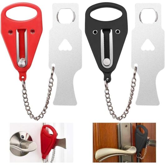 Linghhang - 2 Pcs Portable Door Lock Anti-Theft Security Door Travel Lock with Storage Bag for Hotel Apartment Home, Red+Black