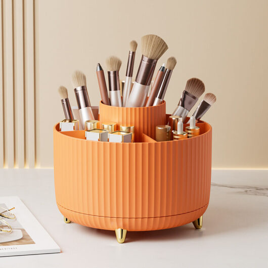 Linghhang - Orange 360° Rotating Desk Organizer, Storage Box Cosmetic Multifunctional, Desk Organizer, Pencil Holder, Multifunction, for Home,