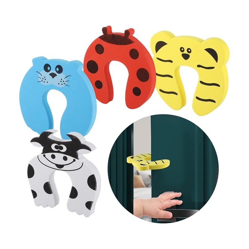 Linghhang - Pack of 4 Anti-Pinch Door Stops, Baby Safety Door Stops in Foam Animals Baby Door Protection for Child Finger Protection Reduce Noise