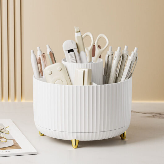 Linghhang - White 360° Rotating Desk Organizer, Multifunctional Cosmetic Storage Box, Desk Organizer, Pencil Holder, Multifunction, for Home, Storage