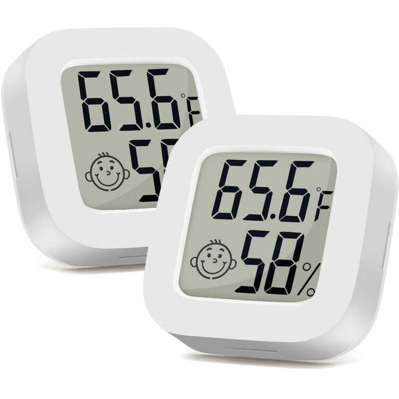 Mini Indoor Thermometer/Hygrometer, 2-Pack, High Precision Temperature and Hygrometer Display with Air Symbol, Ideal for Kitchen, Nursery,