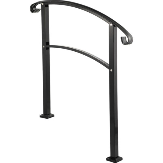 Mophorn - 3-Step Transitional Handrail, Fits 1-3 Steps, Unadjustable Wrought Iron Stair Rail with Installation Kit, Matte Black Hand Rails for