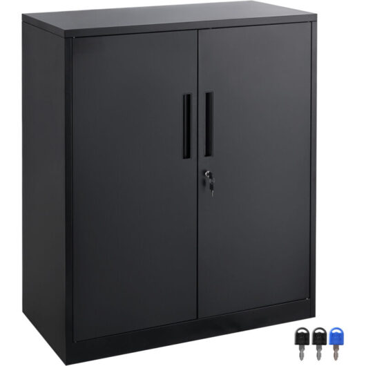 Mophorn Metal Storage Cabinet, 2 Magnetic Doors & 4 Adjustable Shelves. 200 lbs/shelf capacity. Locking steel. 42''. 3 keys. For office, garage,