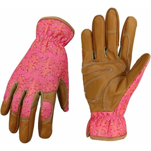Neige - Women Gardener Planting Leather Work Gloves, Durable Protective Gardening Gloves, (Pink)