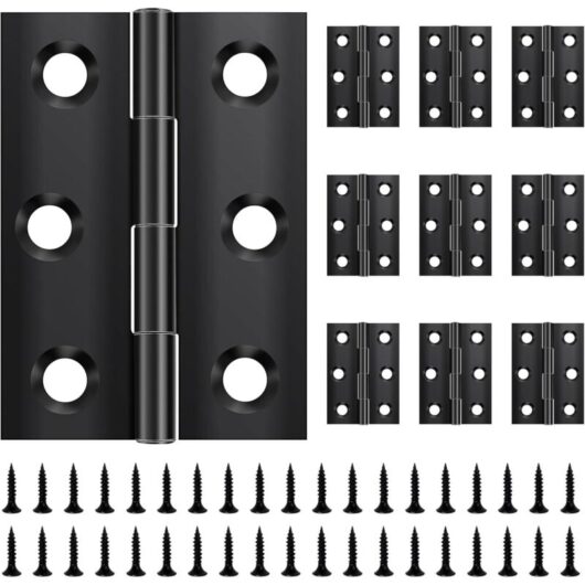 Pack of 10 folding hinges, 44 mm × 31 mm, stainless steel, black, small hinges, for doors, windows, cabinets, with 60 screws