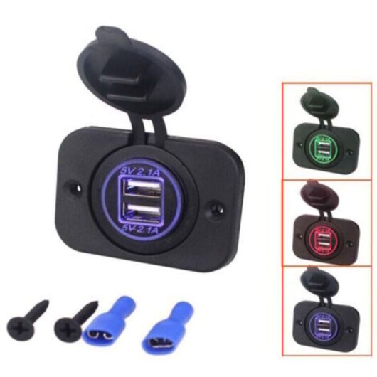 Prise usb double encastrable 12/24 Volt 2.1A 5 Volt pour caravanes, mobil-homes, voitures, bateaux, camions