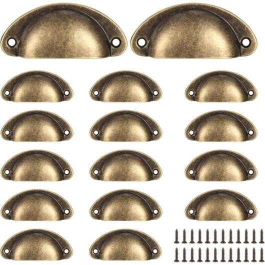 Set of 16 vintage half-round drawer pulls, kitchen cabinet door handles and knobs, dresser door handles