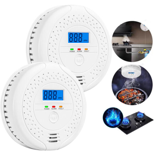 Set of 2 LCD Carbon Monoxide Detectors - 85 dB Alarm With LED, Portable Device for Homes, Offices, Hotels, and Camper