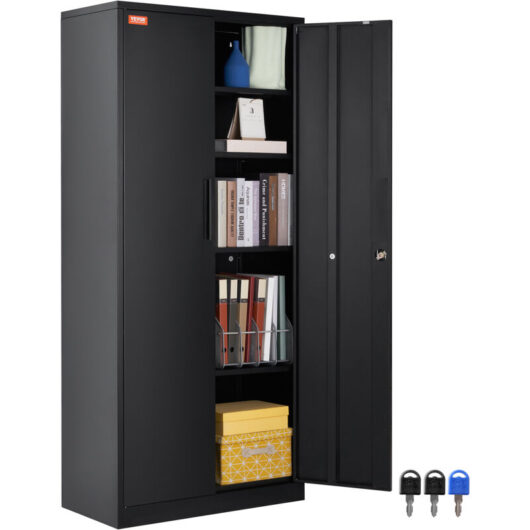VEVOR Metal Storage Cabinet, Steel Locking Storage Cabinet with 2 Magnetic Doors and 4 Adjustable Shelves, 71'' Metal Cabinet 200 lbs Capacity per